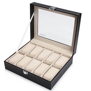 Black Leather Watch Organizer Display Box Case